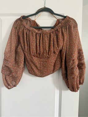 Astr Rust Floral Off-Shoulder Peasant Top